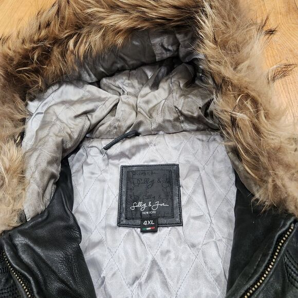 Sally & John New York Mens 4XL Hooded Leather Bomber Jacket Black Streetwear - Picture 5 of 16